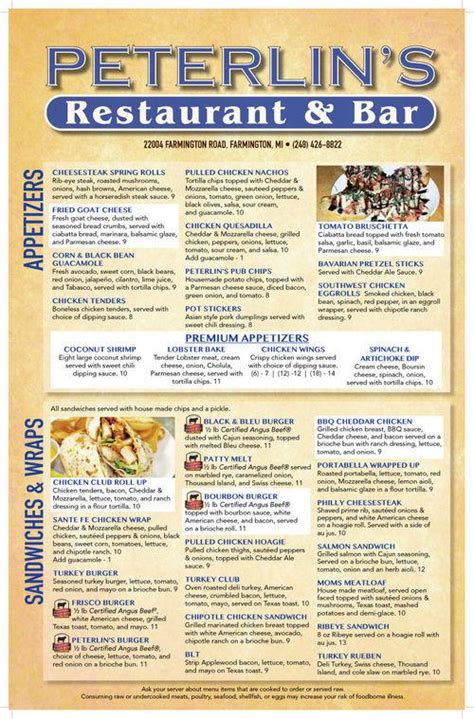 Peterlins menu. Get reviews, hours, directions, coupons and more for Peterlins. Search for other American Restaurants on The Real Yellow Pages®. 