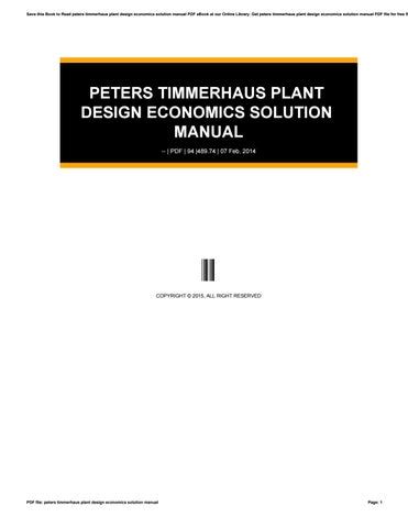 Peters timmerhaus plant design economics solution manual. - Para entender al hombre de tu vida.