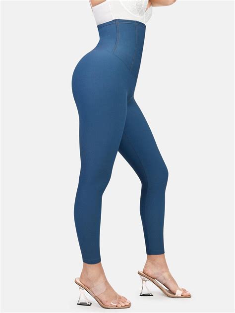 Petite womens denim leggings.  Features include tummy control, yoga-friendly designs...