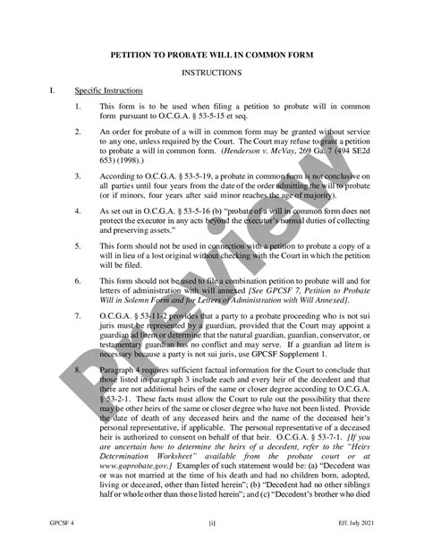 Petition to Probate Will in Common Form Probate Common US