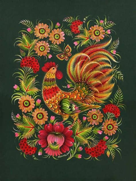 This painting made in Ukrainian folk art Petrykivka painting technique that has been formed for centuries. It was used to decorate house walls, plates etc. Petrykivka decorative painting as a phenomenon of the Ukrainian ornamental folk art. Ukrainian folk art Petrykivka painting is included in the. 