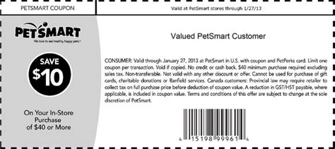 Get a one-time $20 statement credit by using your enrolled Card to spend a minimum of $100 in one or more transactions in-store at PetSmart or online at petsmart.com by 1/15/2021; Some people have the same deal but for $10 back when you spend $75+ The Fine Print. Expires January 15, 2021. Offer valid in-store and online at petsmart.com. Our Verdict. 