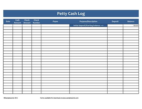 Petty Cash Log Template Excel Templates Excel Spreadsheets Excel