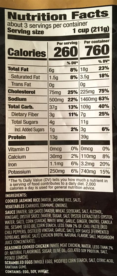 Pf Changs Nutrition Chart