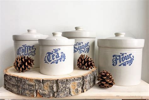 Yorktowne. Original crocks and jugs from The Pfaltzgraff Co. inspired the Yorktowne dinnerware collection, a classic stoneware pattern introduced in 1967. A deep blue, hand-applied floral motif adds dimension to the smooth glaze that is reminiscent of early salt-glaze techniques. 38 Results. . Pfaltzgraff canisters