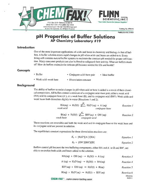 Ph Properties Of Buffer Solutions Answer Key