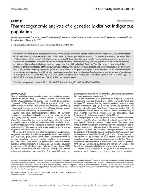 Pharmacogenomic analysis of a genetically distinct Indigenous …