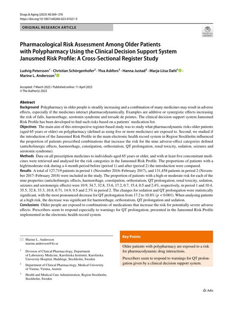 Pharmacological Risk Assessment Among Older Patients with