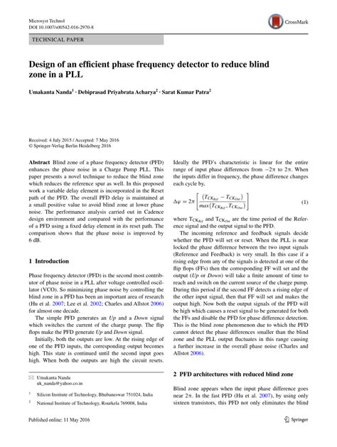 Phase frequency detector design.  The proposed Abstract - The Phase Detectors determines the...