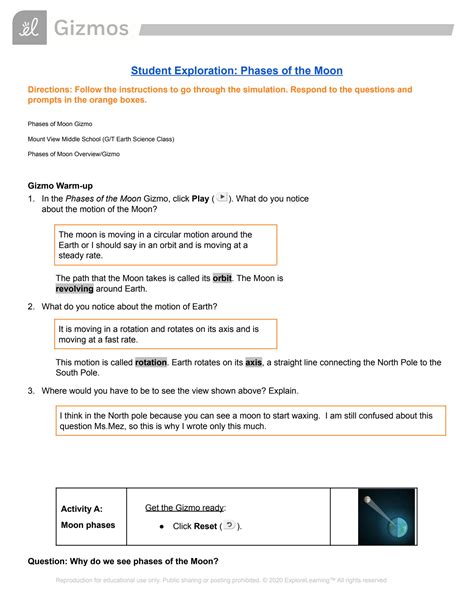Phases of the moon gizmo answer key. Jack Bauer publish Student Exploration- Phases of the Moon (ANSWER KEY) off 2019-09-03. Read the flipbook edition of Student Exploration- Phases of the Moon (ANSWER KEY). Download page 1-2 upon PubHTML5. 