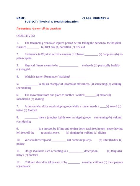 Phe first term questions.  List four {4} features of Download Free Physical and ...