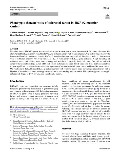 Phenotypic characteristics of colorectal cancer in BRCA1/2 …