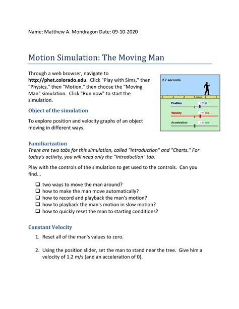 Phet Motion Simulation The Moving Man Answer