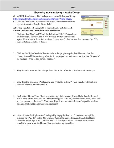 Phet Simulation Alpha Decay Answers
