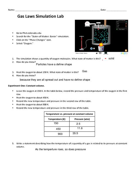 Gas Laws PHET Simulation Lab (new sim) Students use