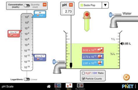 Explorez l'échelle de pH avec cette simulation interactive qui vous permet de mesurer le pH de différentes substances, de changer le volume ou la concentration, et de comparer les échelles logarithmiques et linéaires. Découvrez comment le pH est lié aux ions dans la solution et créez votre propre liquide personnalisé.. 