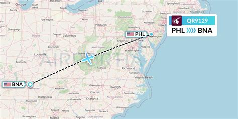  All flight schedules from Philadelphia International Airport , Pennsylvania , USA to Nashville International , Tennessee , USA . This route is operated by 4 airline (s), and the flight time is 2 hours and 33 minutes. The distance is 677 miles. 