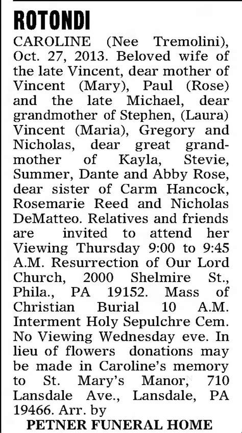 Philadelphia inquirer death notices today. Feb 28, 2024 · Published Feb. 28, 2024, 5:06 a.m. ET. John Garrow, 60, of Fox Chase, a longtime veteran of the Philadelphia Fire Department, battalion chief, and fire academy educator, died on Monday, Feb. 19, after suffering a heart attack while on duty at his firehouse in Nicetown. Chief Garrow had been a Philadelphia firefighter for 32 years across 11 fire ... 