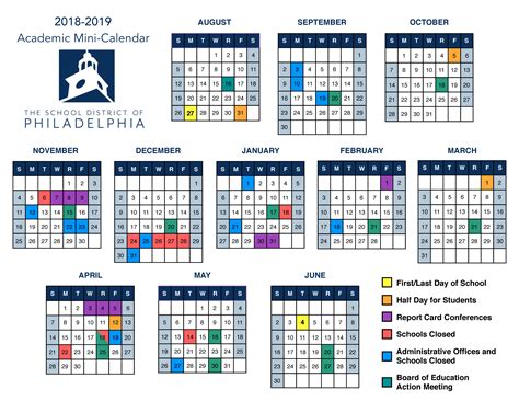 The Philadelphia School District Calendar for the 20