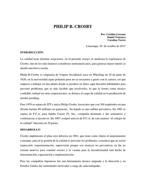 Philip B. Crosby - Ensayos universitarios - 852 Palabras - Buenas …