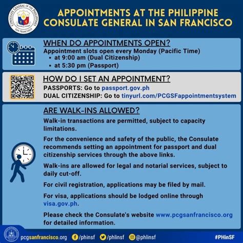 The Philippine Consulate General in San Francisco would like to inform the public that it will be opening additional appointment slots for Passport and Dual Citizenship applications starting 03 March 2021.. 