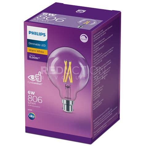 Philips B22 G95 LED Light Bulb - 6W Dimmable Filament