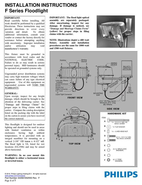 Philips VC7Cxxx5T REO Series Installation Instructions Manual