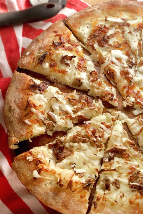 Philly cheese pizza. There are 350 slices of pizza consumed every second in the United States, and the average American eats pizza at least once a month. Crust, cheese, and sauce: What's not … 