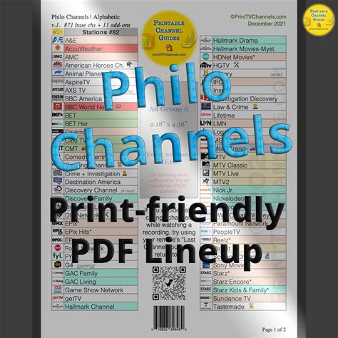 Philo Channels List 2022 Free PDF PRINTABLE CHANNEL GUIDES
