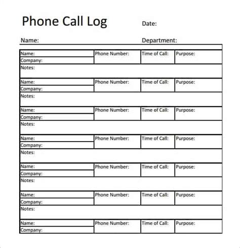 Phone Message Log Template