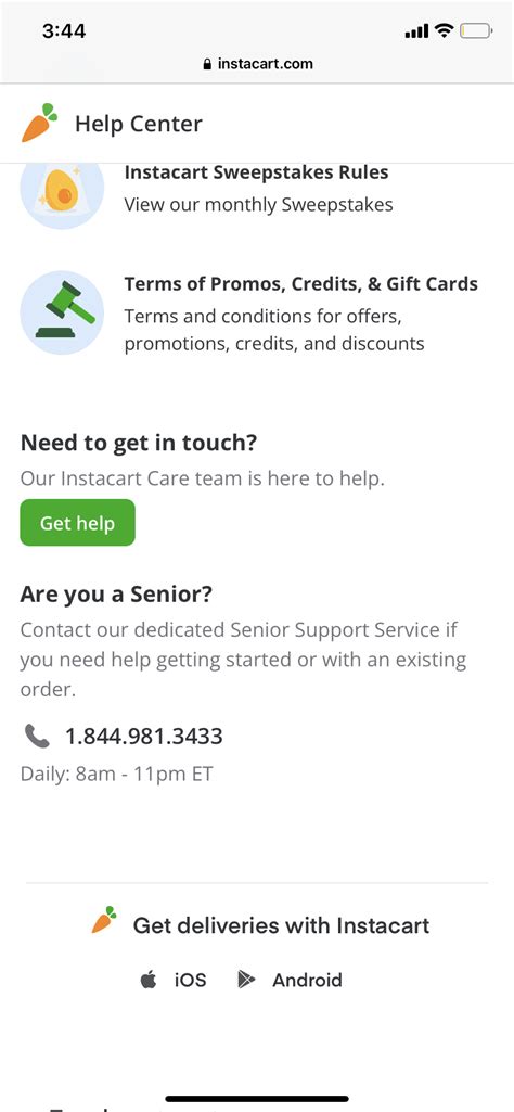 Phone number to instacart. Contact our dedicated Senior Support Service if you need help getting started or with an existing order. 1.844.981.3433. ... Terms for Free Delivery (First Order): Offer valid on first order made through Instacart with a minimum basket size as set forth in the offer promotion. Offer expires on the date indicated in the user’s account settings ... 