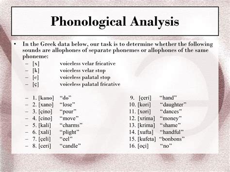 There are three kinds of phonological patterns that we aim to account for in a phonological analysis: (a) allophonic patterns , i.e. the distribution of non-contrastive sound features. E.g. L-darkening (when is .k. dark and when is it clear?) (b) morpho-phonological patterns, i.e. the distribution of non-contrastive OR contrastive. 