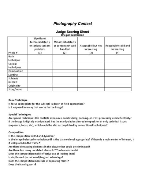Photo Contest Judging Form