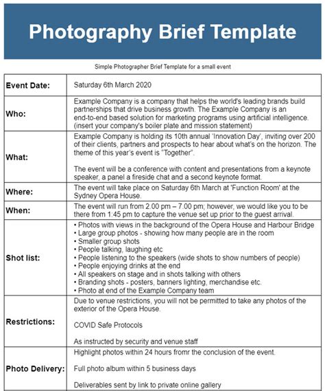 Photography Brief Template