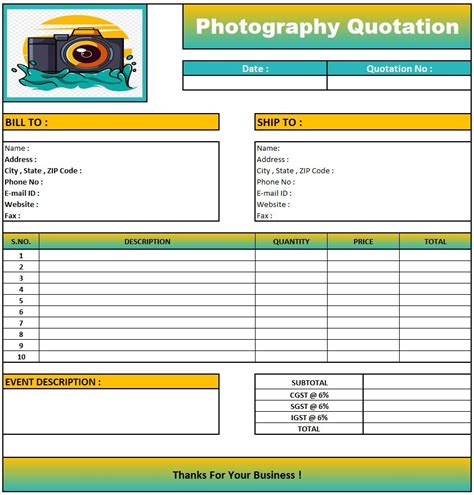 Photography Quotation Templates For Ms Excel Excel Templates