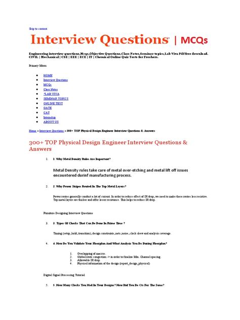 Physical Design Interview Questions For Freshers