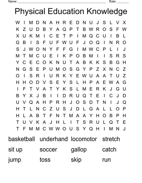 Physical Education Knowledge Word Search WordMint