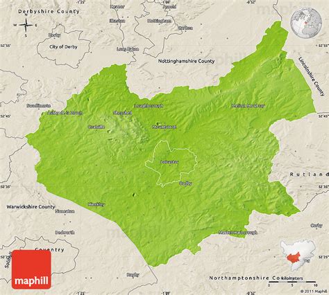 Physical Map of Leicestershire County - maphill.com