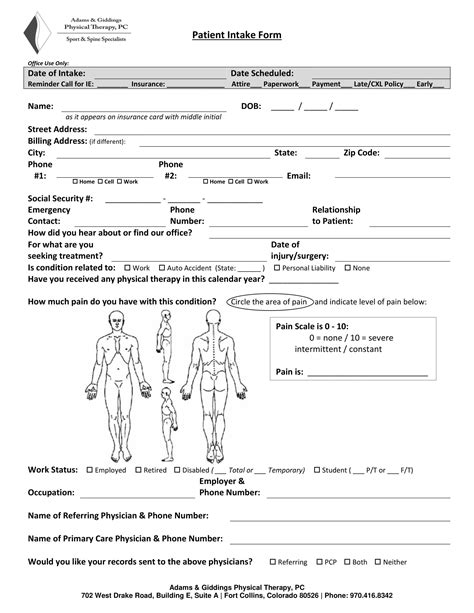 Physical Therapy Intake Form Sample