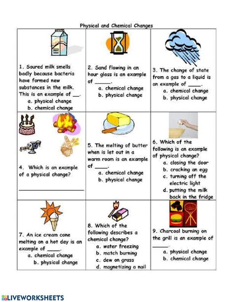 Physical and Chemical Changes exercise Chemical and physical changes