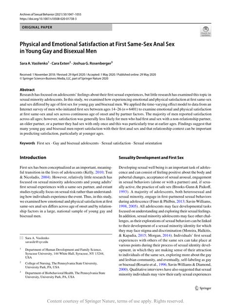 Physical and Emotional Satisfaction at First Same