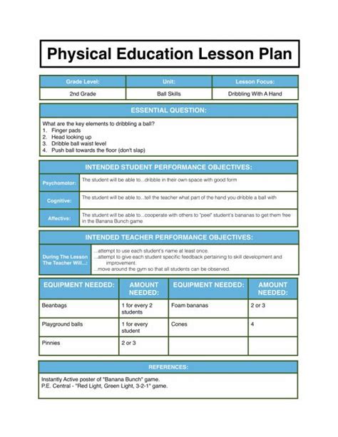 Physical education lesson plan sample.  The faster the &ldquo;human stopwatch&rdquo; runs the less t...