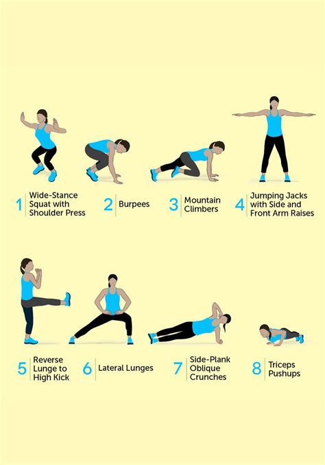 Workout Directions. Do the moves below in order for your selected time interval, resting between moves for your selected rest interval. Do all 4 moves, then rest for 60 seconds. Repeat the circuit ....
