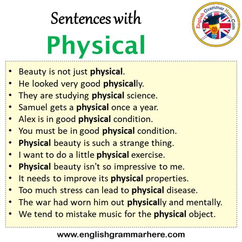 Physical in a sentence (esp. good sentence like quote, …