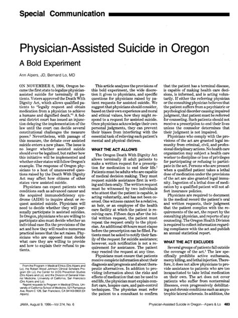 Physician-Assisted Suicide in Oregon : A Bold Experiment