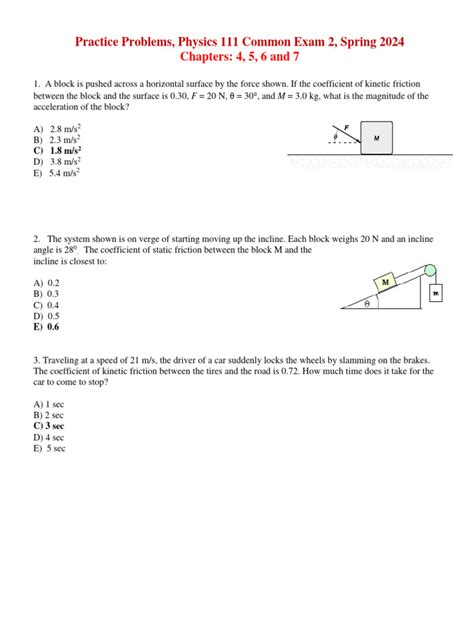 Physics 111 njit common exam 2. Practice Problems, Physics 111 Common Exam 2, Fall 2024 ...