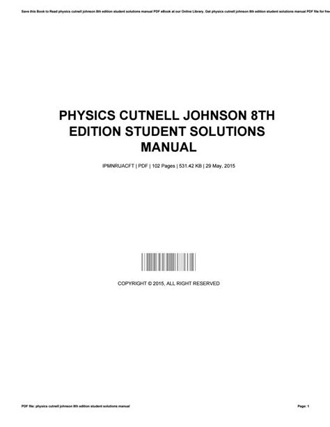 Physics 8e cutnell johnson student solutions manual. - Handbook of techniques for the hamburg school.
