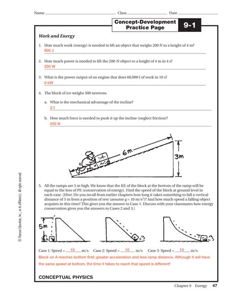 Physics Concept Development Practice Page Answers Energy