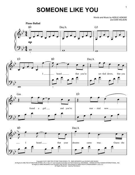 Piano Notes For Someone Like You