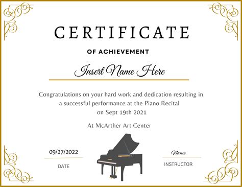 Piano Recital Certificate Template
